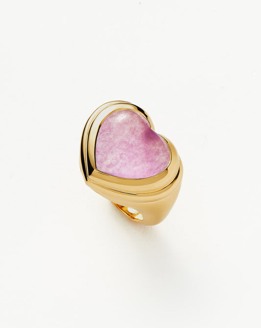 Gold Plated Purple Quartz Heart Gemstone Ring