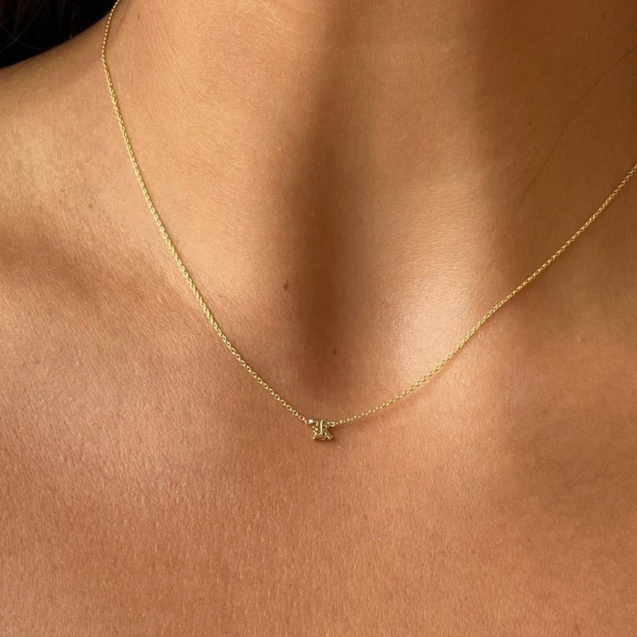 Dainty Old English Initials Necklace in 14k Gold