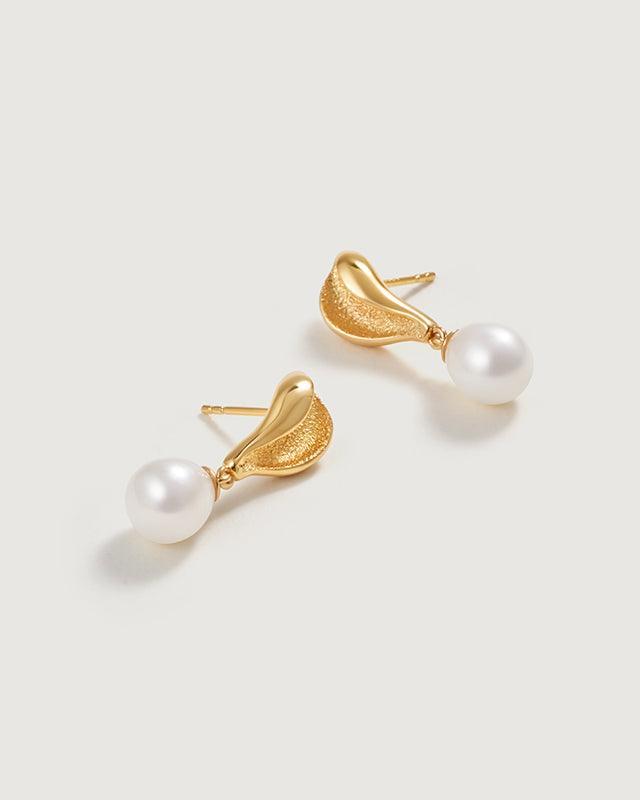 Baroque Pearl Leaf Design Earrings