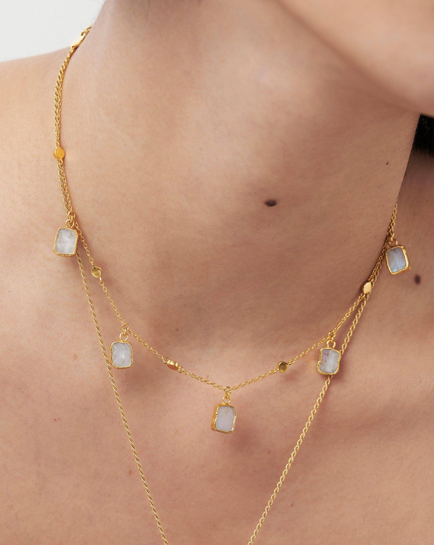 Rainbow Moonstone Charm Choker in 18k Gold Vermeil