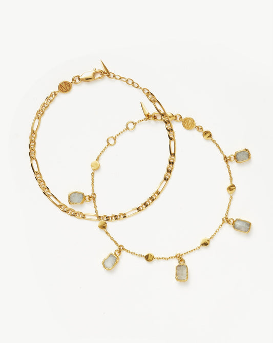 Rainbow Moonstone Bracelet Set in Gold Vermeil