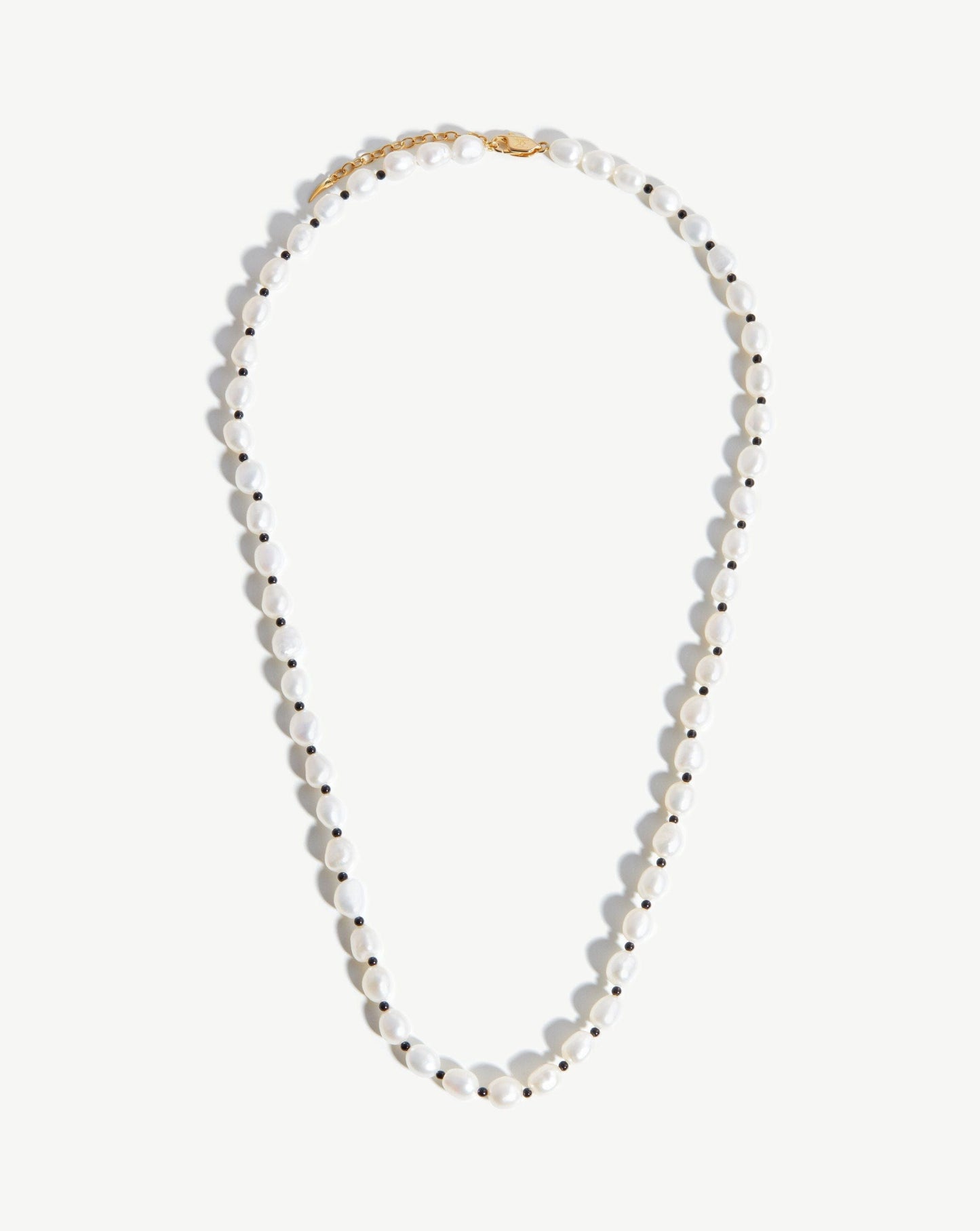 Long Pearl and Black Onyx Beaded Necklace