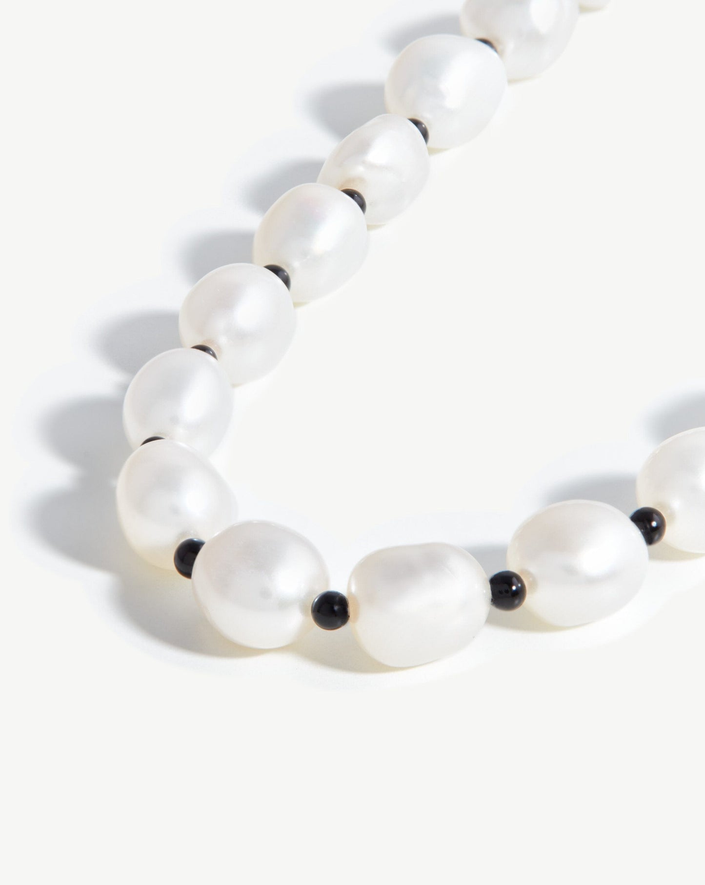 Long Pearl and Black Onyx Beaded Necklace