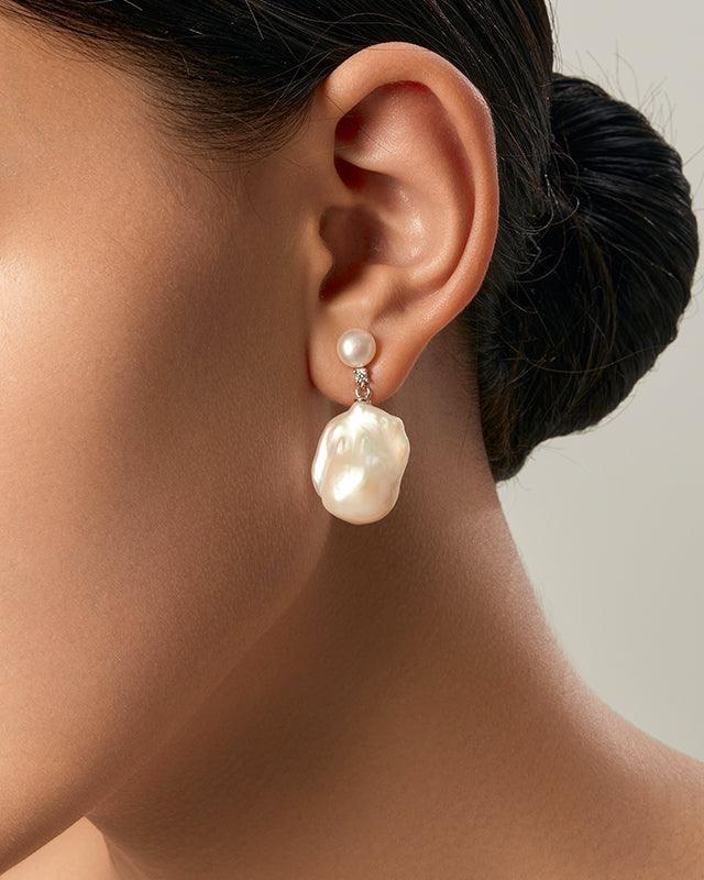 Baroque Pearl Lotus Design Earrings