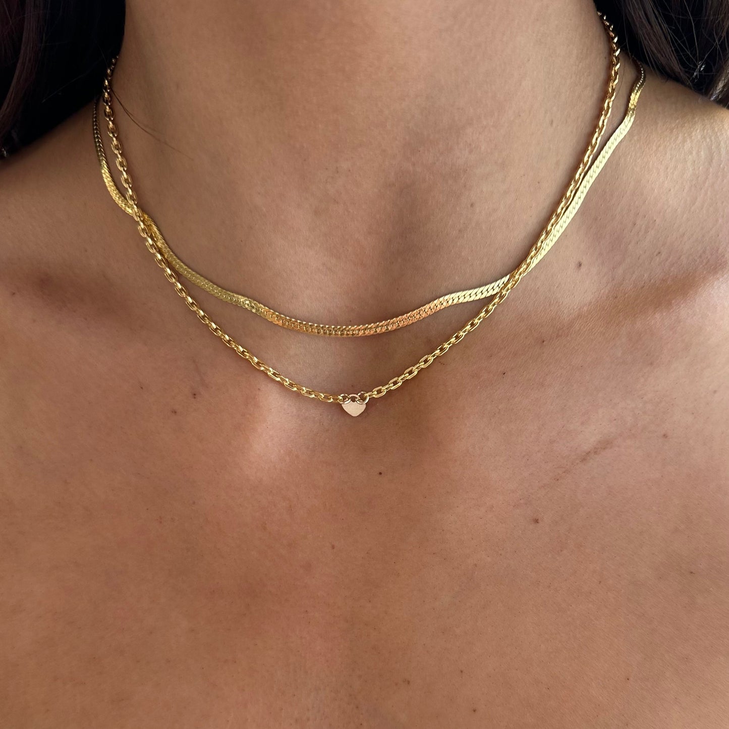 Layering Set of Herringbone and Lovers Choker Necklaces