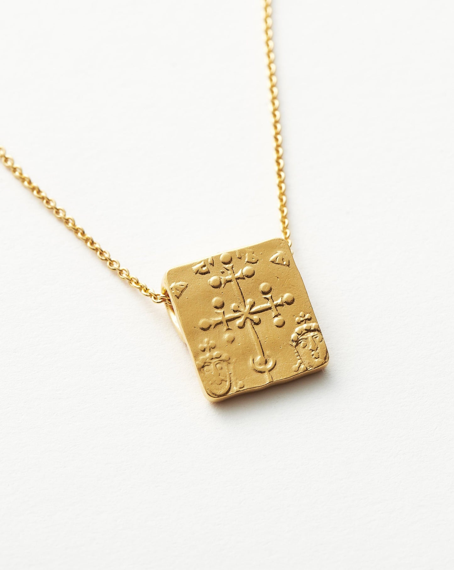 Byzantine Square Coin Pendant Necklace in 18k Gold Vermeil