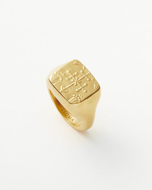 Byzantine Coin Signet Ring in 18k Gold Plated