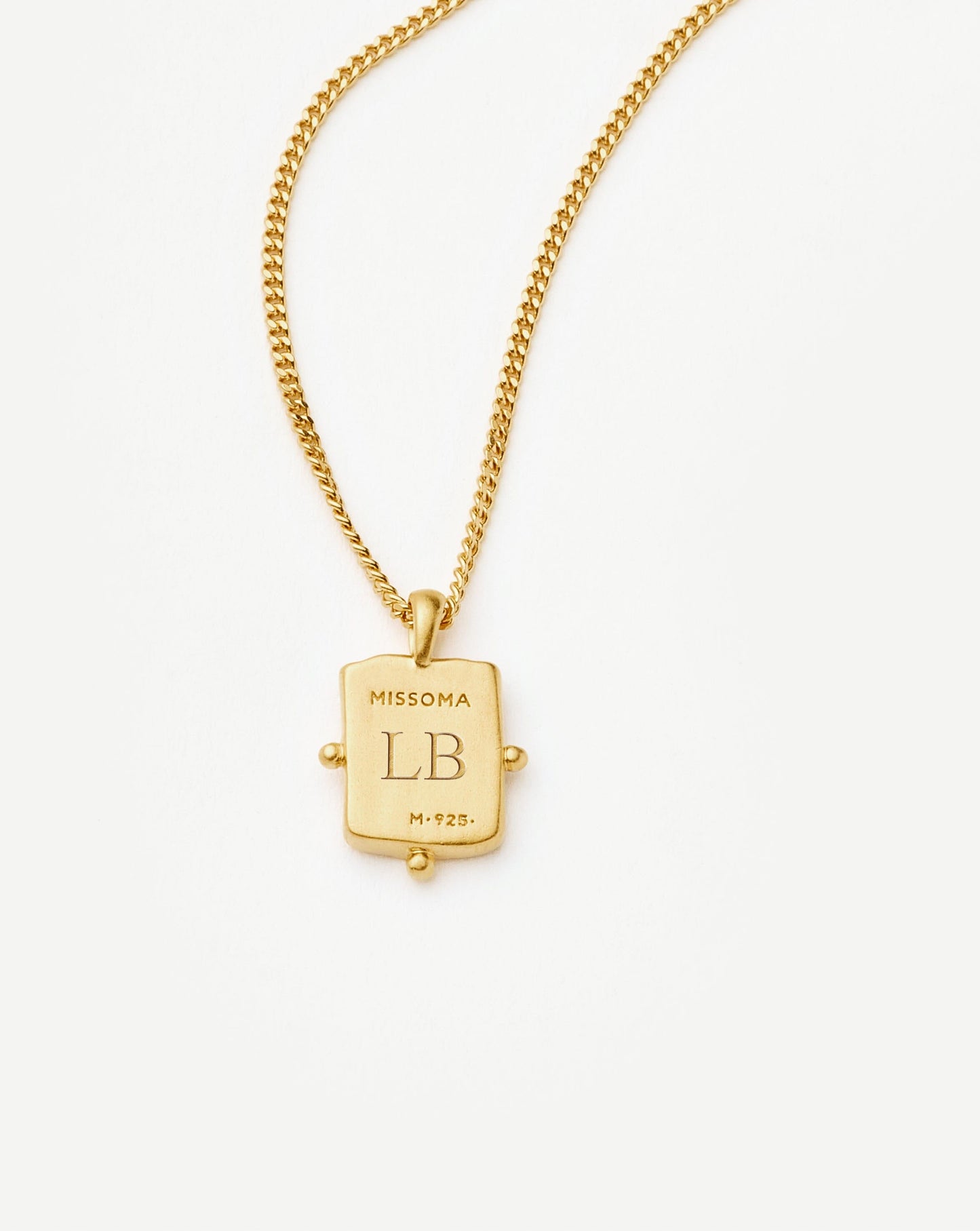 Engravable Beaded Square Coin Pendant Necklace in Gold Vermeil