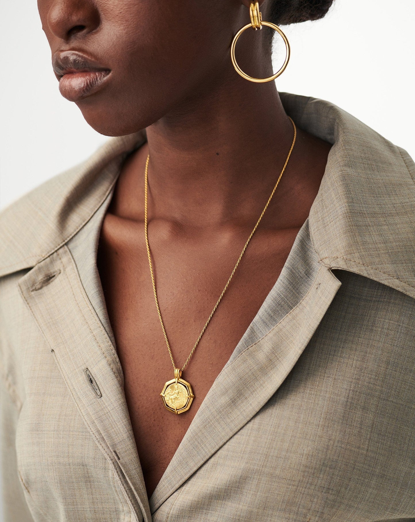 Engravable Octagon Medallion Coin Necklace in Gold Plated