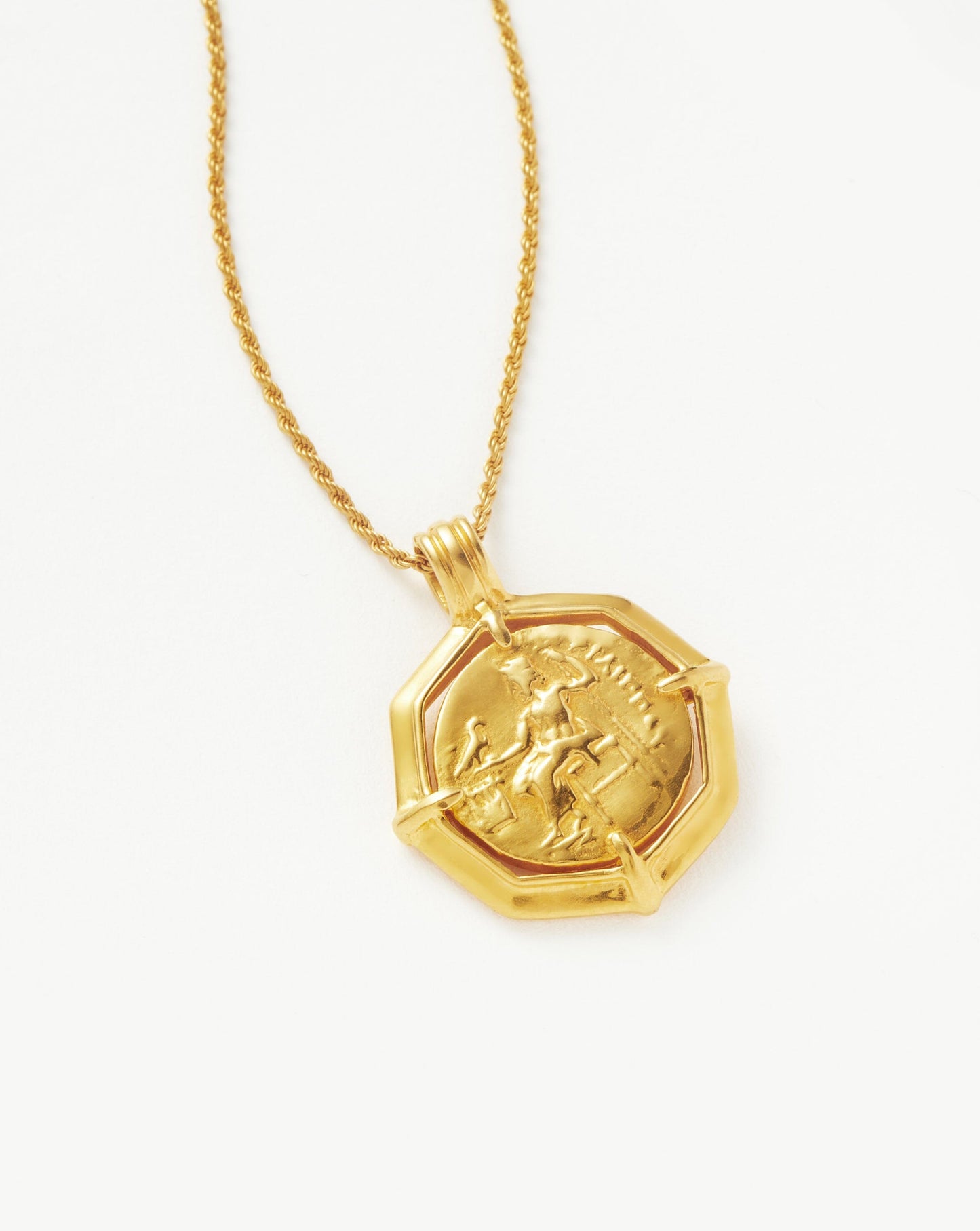 Engravable Octagon Medallion Coin Necklace in Gold Plated