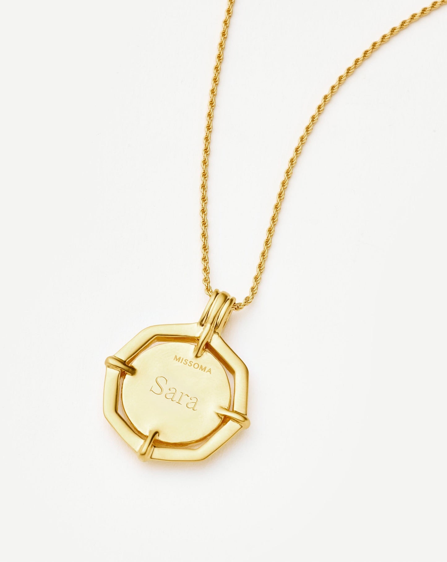 Engravable Octagon Medallion Coin Necklace in Gold Plated