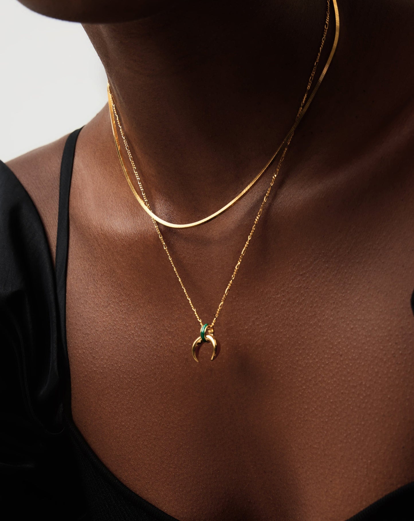 Malachite Horn Pendant Necklace in Gold Vermeil