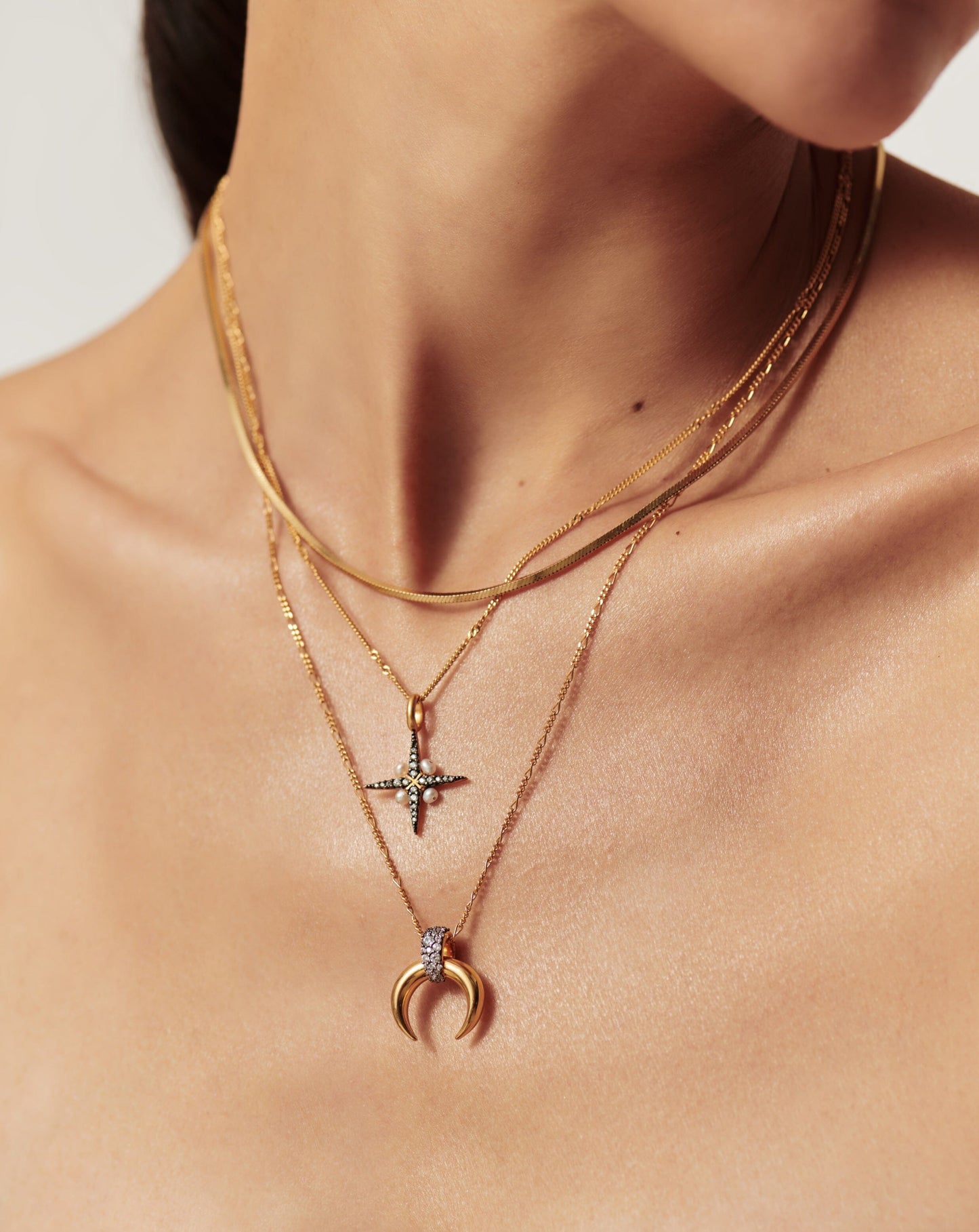 Pavé Horn Pendant Necklace in Gold Vermeil and Cubic Zirconia