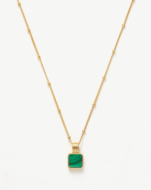 Square Malachite Necklace in Gold Vermeil