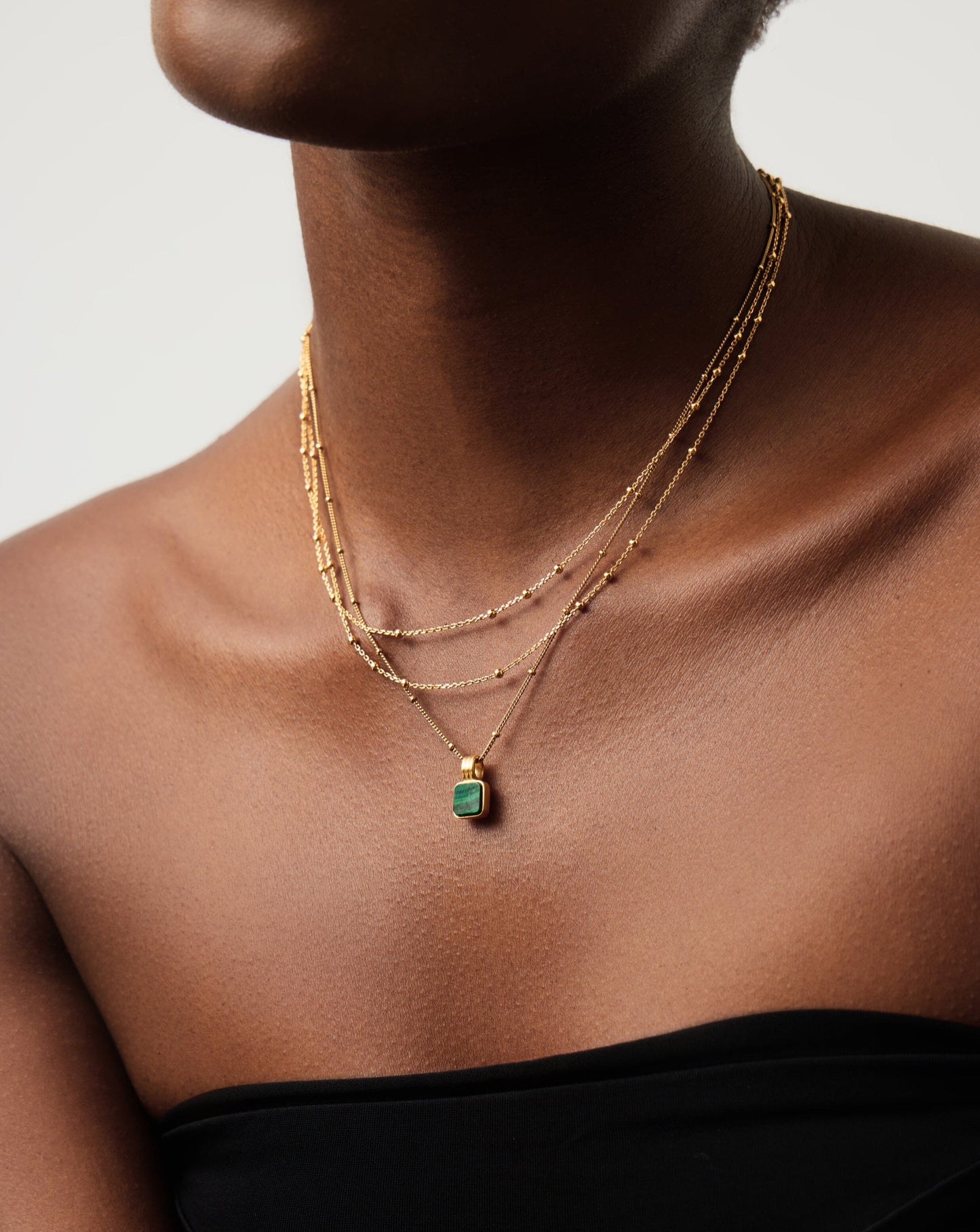 Square Malachite Necklace in Gold Vermeil