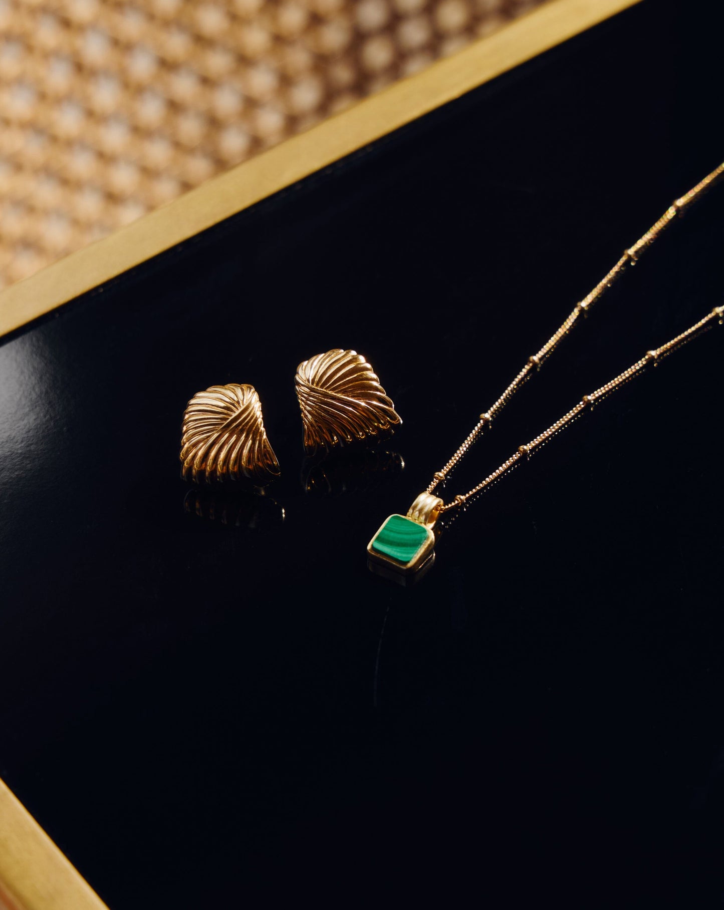 Square Malachite Necklace in Gold Vermeil