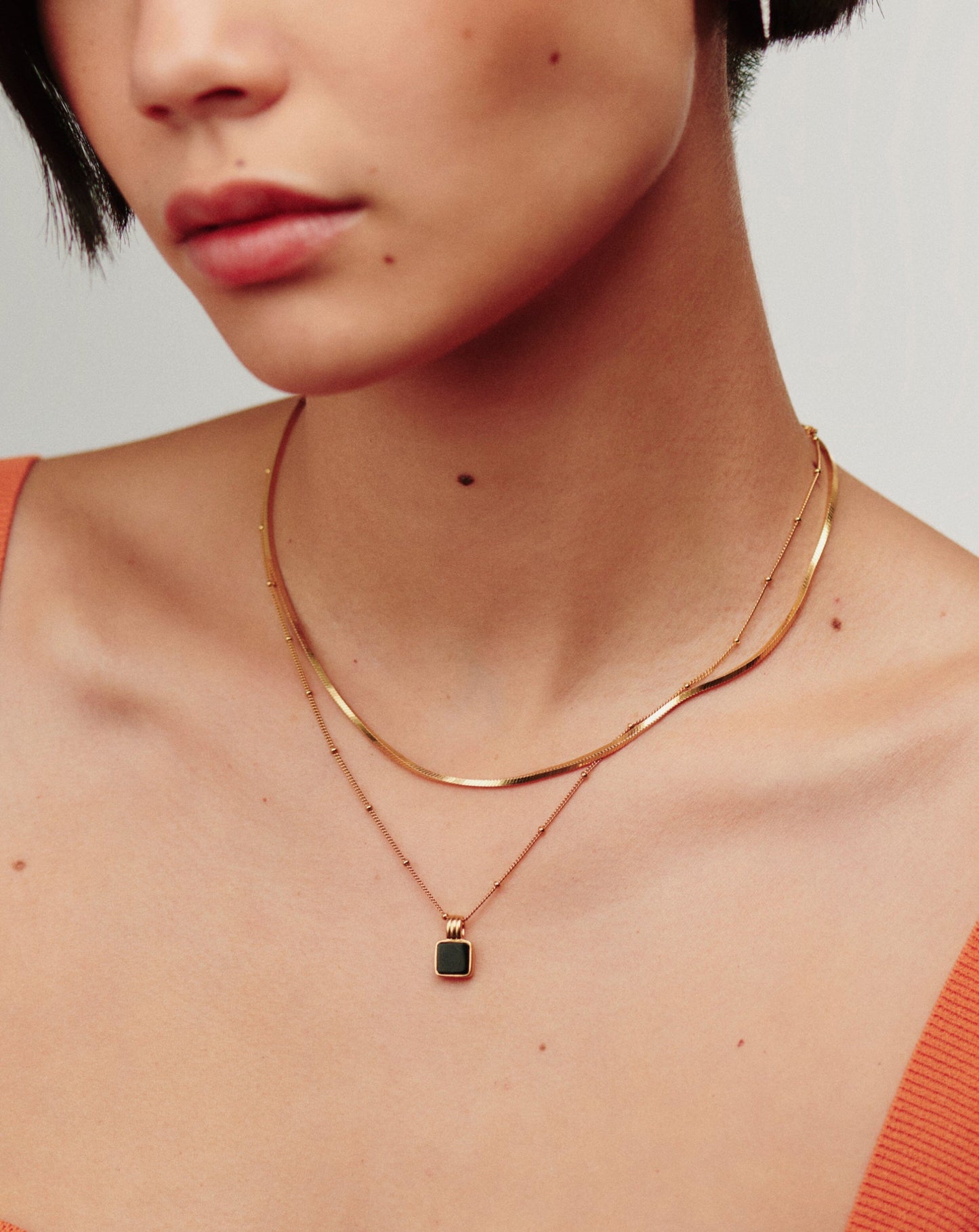 Square Onyx Necklace in 18k Gold Vermeil