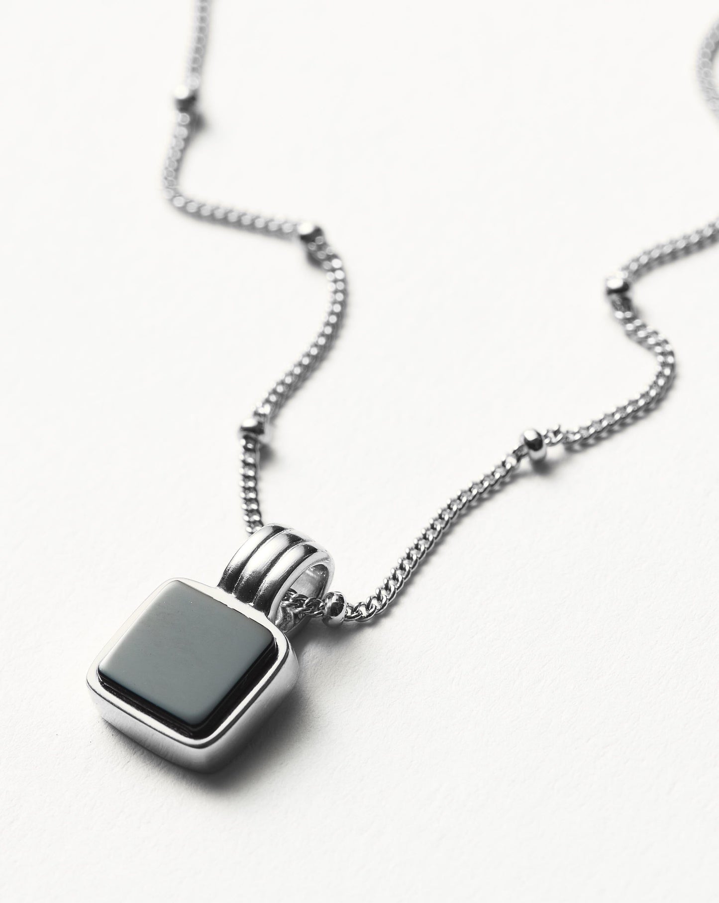 Square Onyx Necklace in Sterling Silver