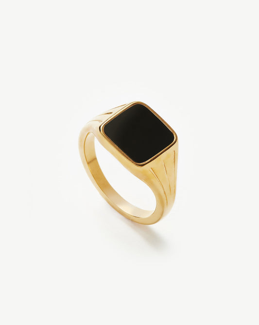 Square Signet Ring in 18k Gold Vermeil with Black Spinel