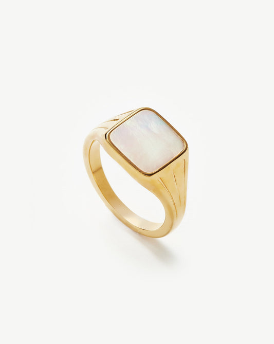 Square Signet Ring in 18k Gold Vermeil with Mother of Pearl