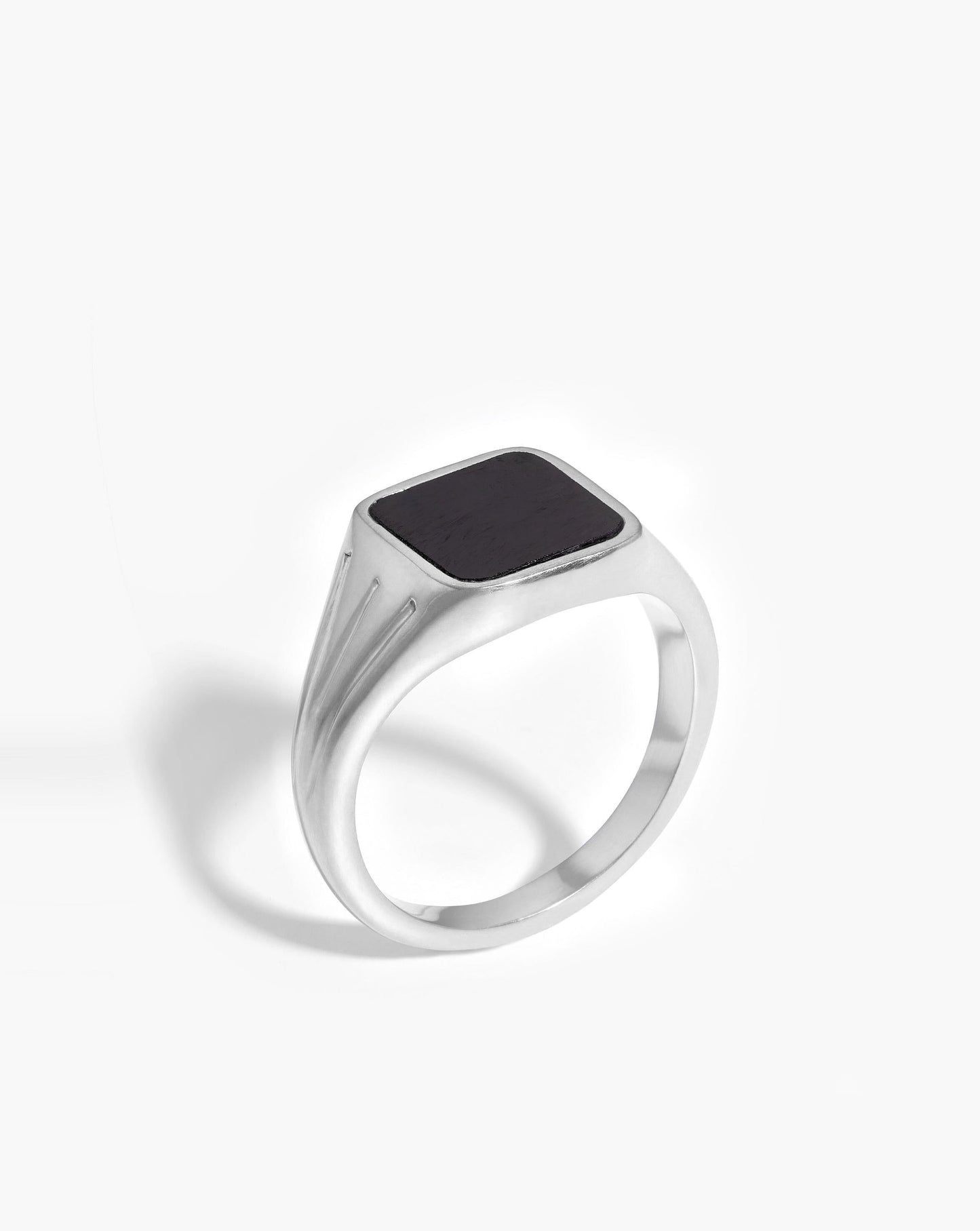 Sterling Silver Square Signet Ring with Black Spinel