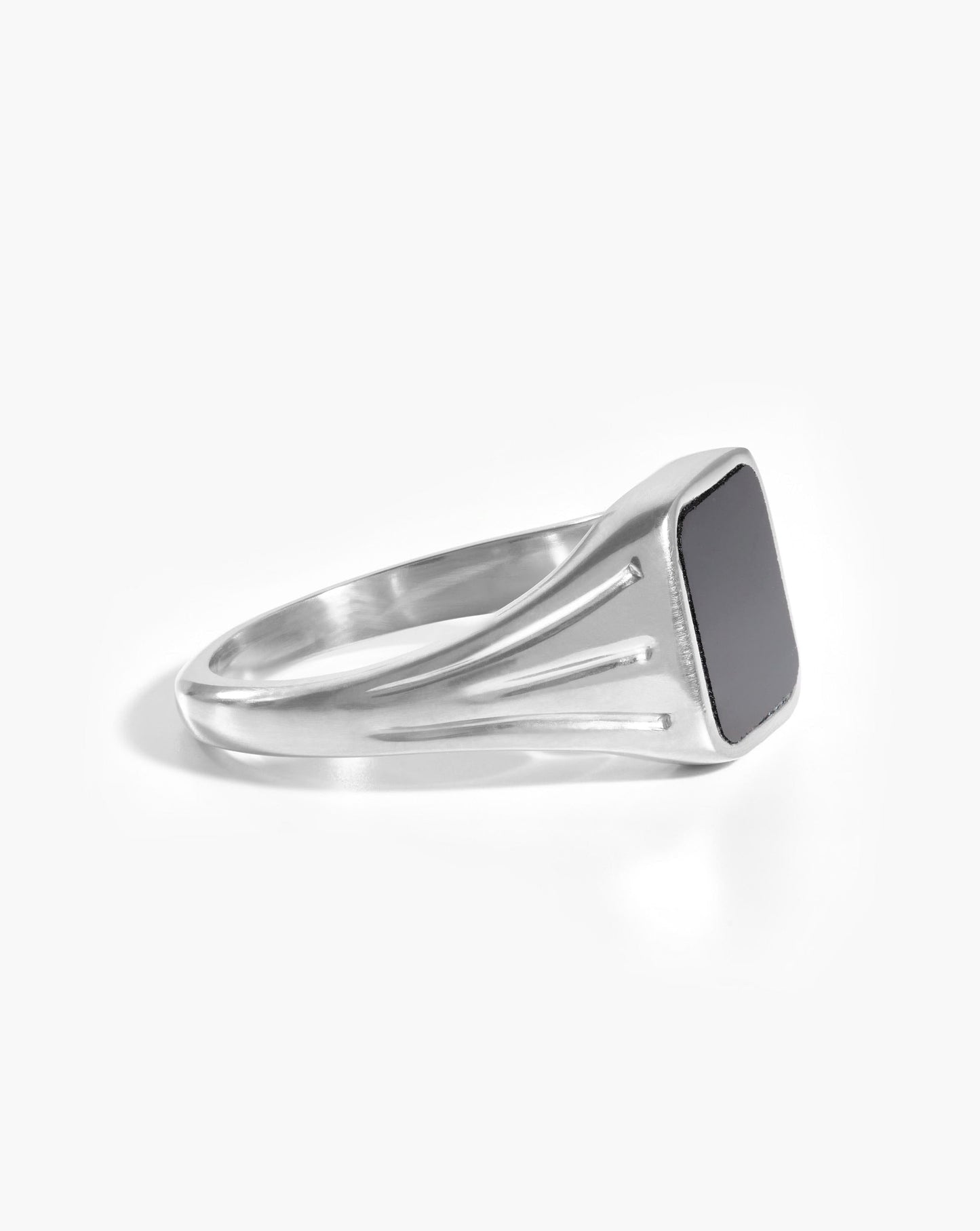 Sterling Silver Square Signet Ring with Black Spinel