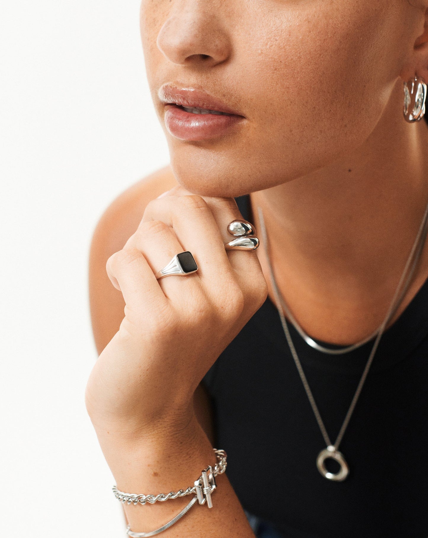 Sterling Silver Square Signet Ring with Black Spinel