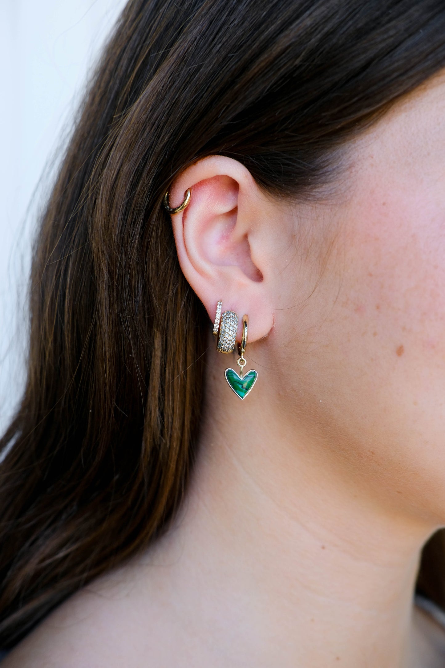 Malachite Heart-Shaped Huggie Earrings