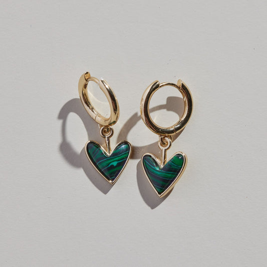 Malachite Heart-Shaped Huggie Earrings