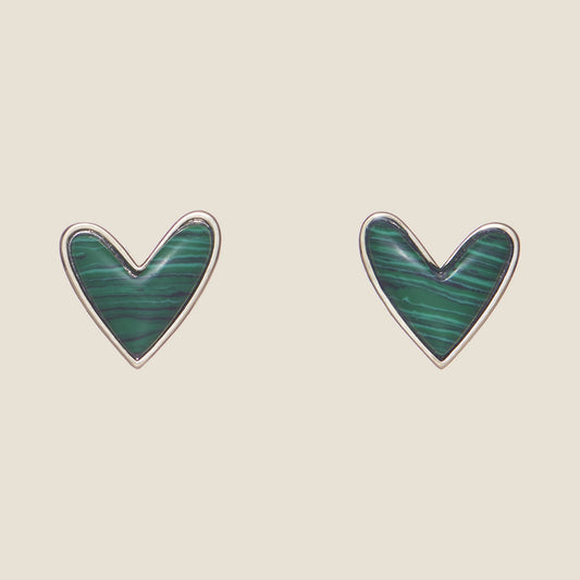 Malachite Heart Shaped Stud Earrings