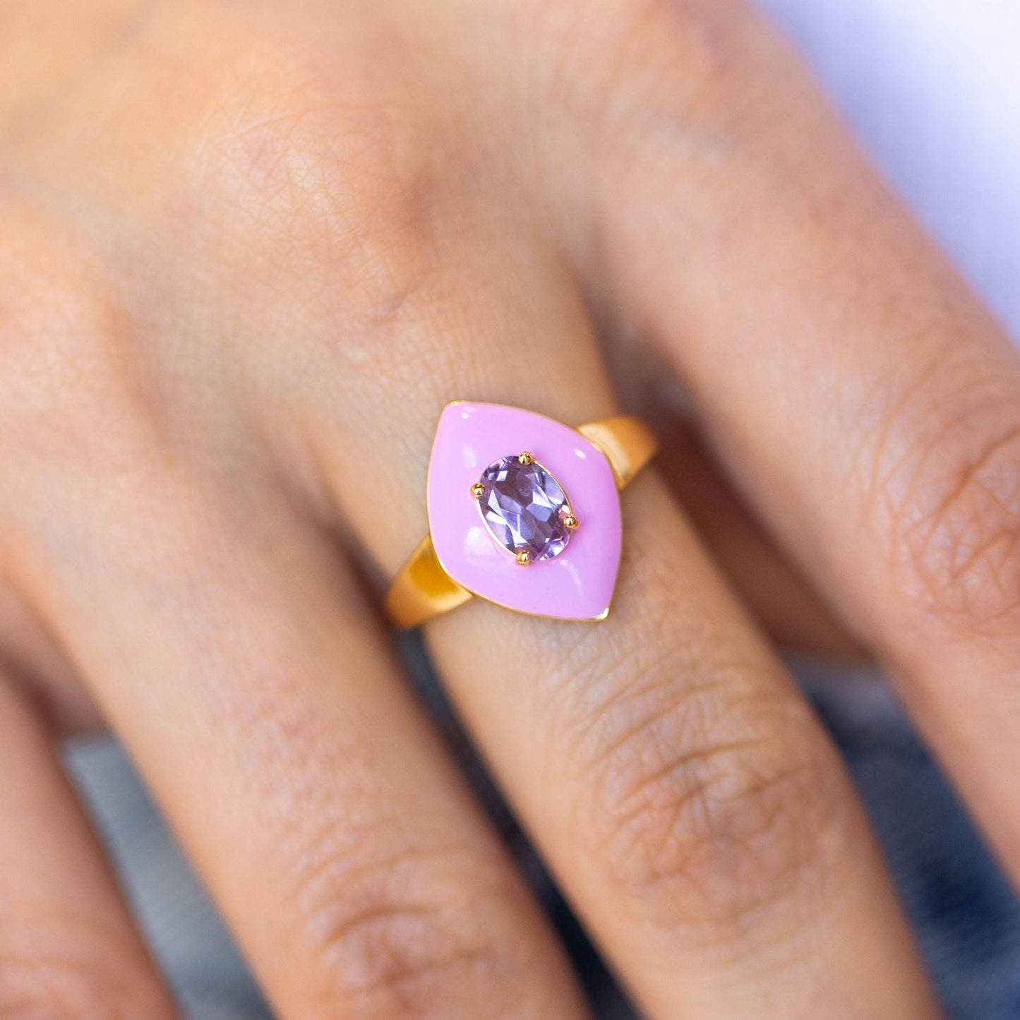 Enamel and Stone Fashion Ring Design