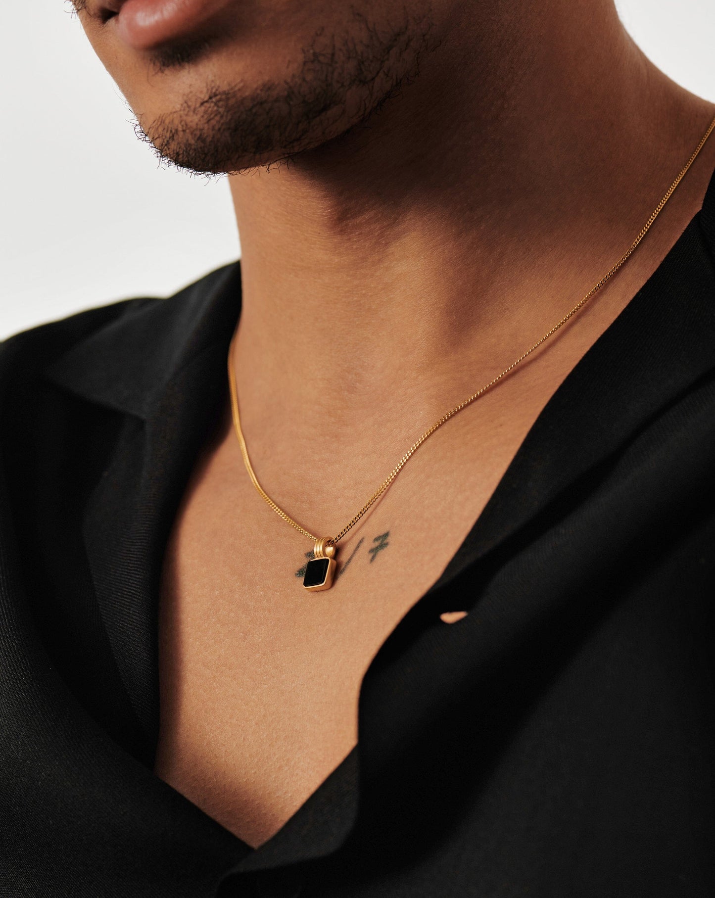 Square Black Onyx Pendant Necklace for Men