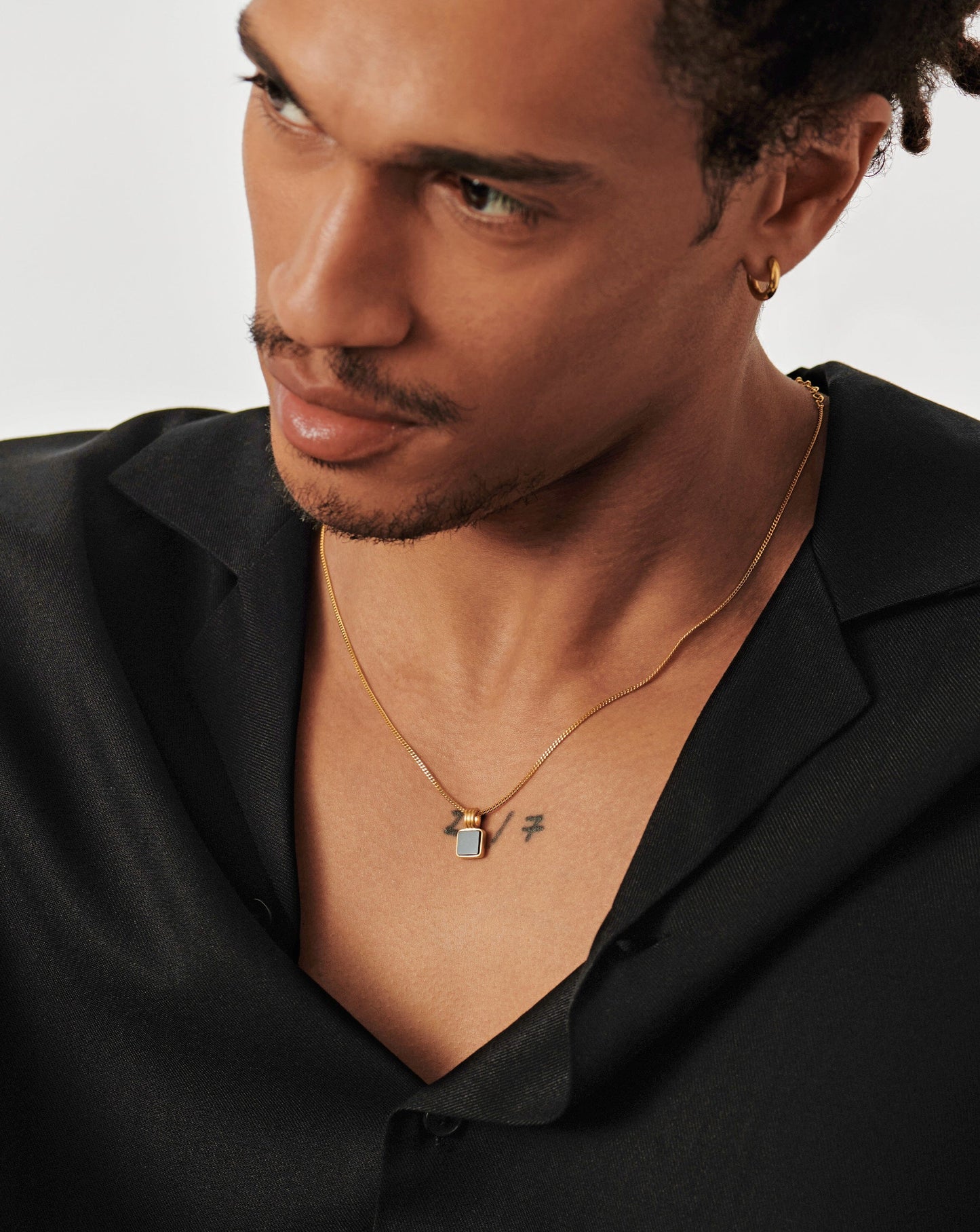 Square Black Onyx Pendant Necklace for Men