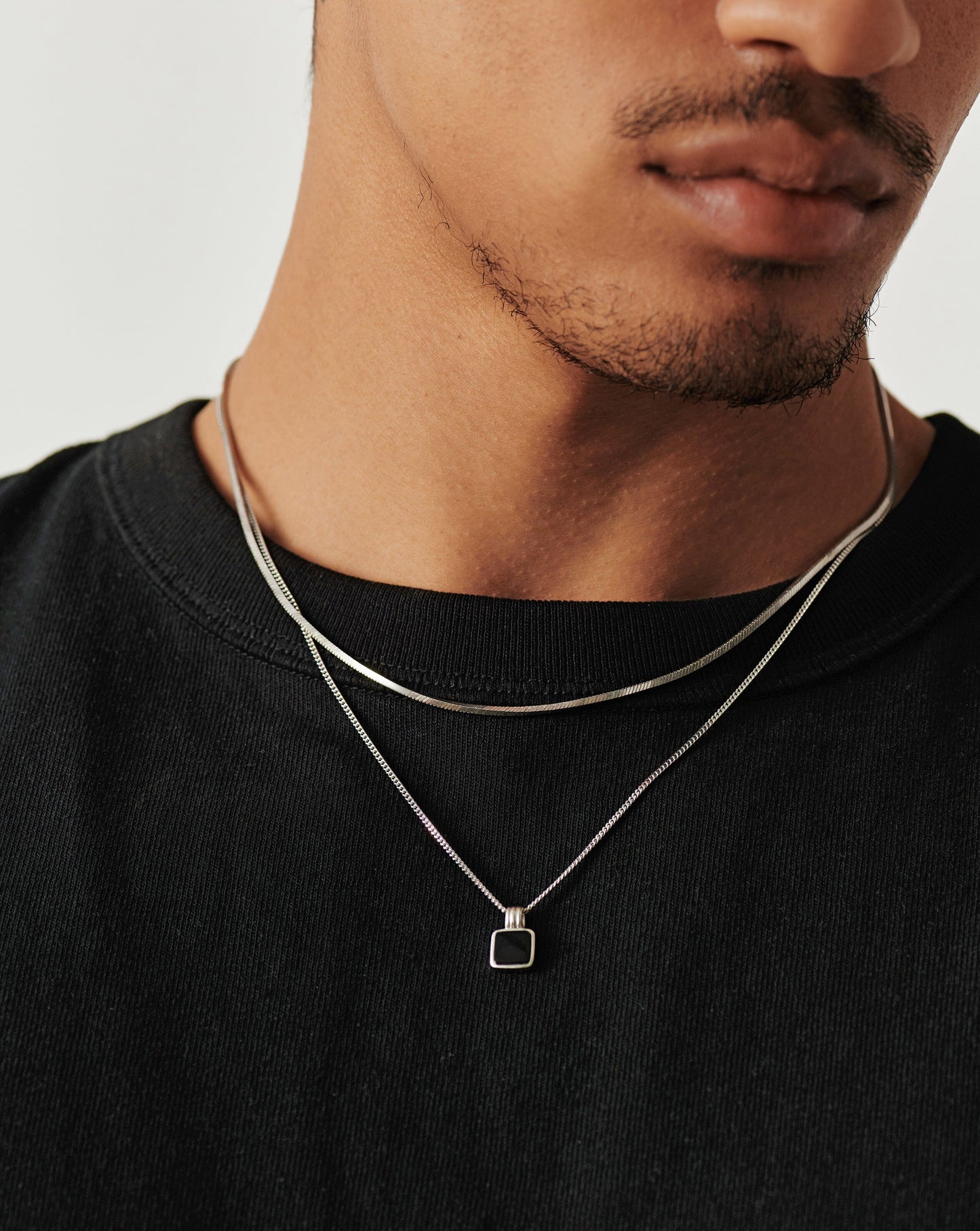 Men's Square Black Onyx Pendant Necklace