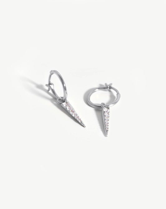 Pave Spike Charm Hoop Earrings in Silver