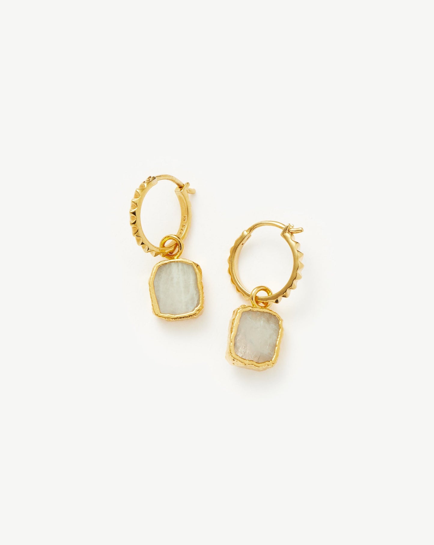 Mini Pyramid Charm Hoop Earrings in Gold Vermeil and Moonstone