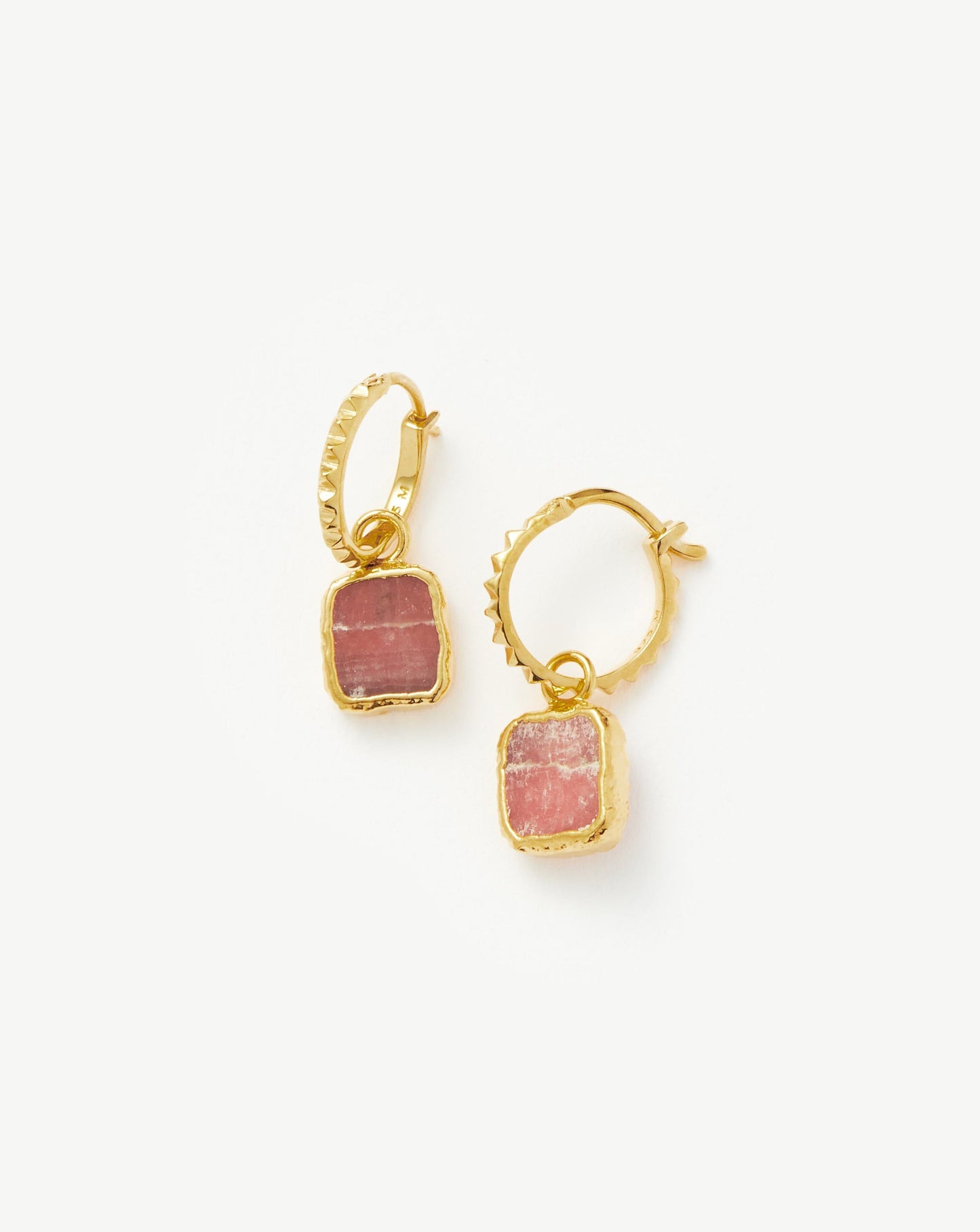 Pyramid Charm Hoop Earrings in Gold Vermeil and Rhodochrosite