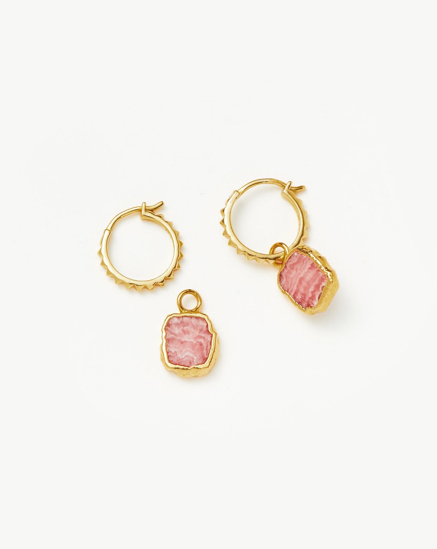 Pyramid Charm Hoop Earrings in Gold Vermeil and Rhodochrosite