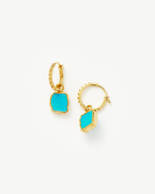 Turquoise Mini Pyramid Charm Hoop Earrings in Gold Vermeil