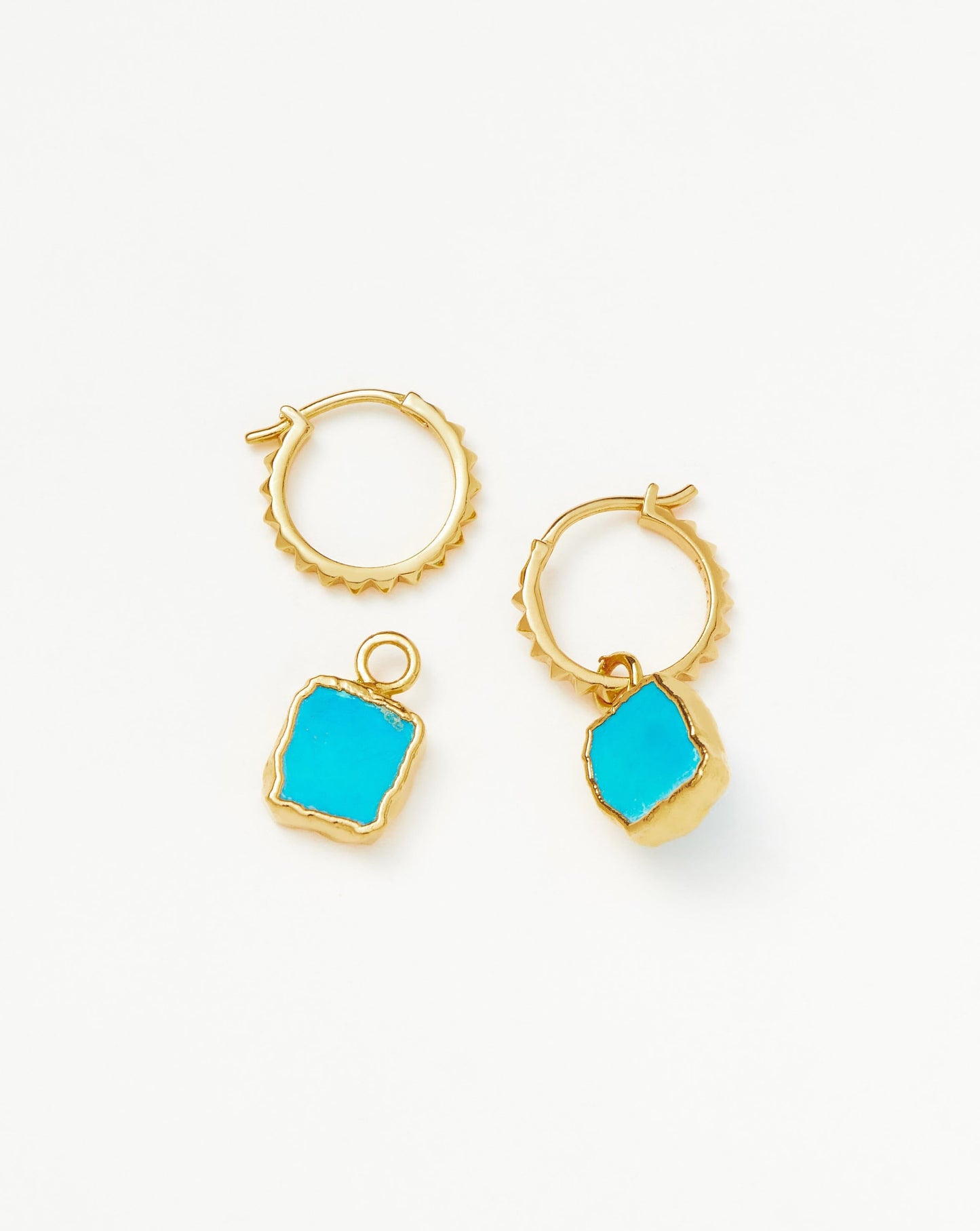 Turquoise Mini Pyramid Charm Hoop Earrings in Gold Vermeil