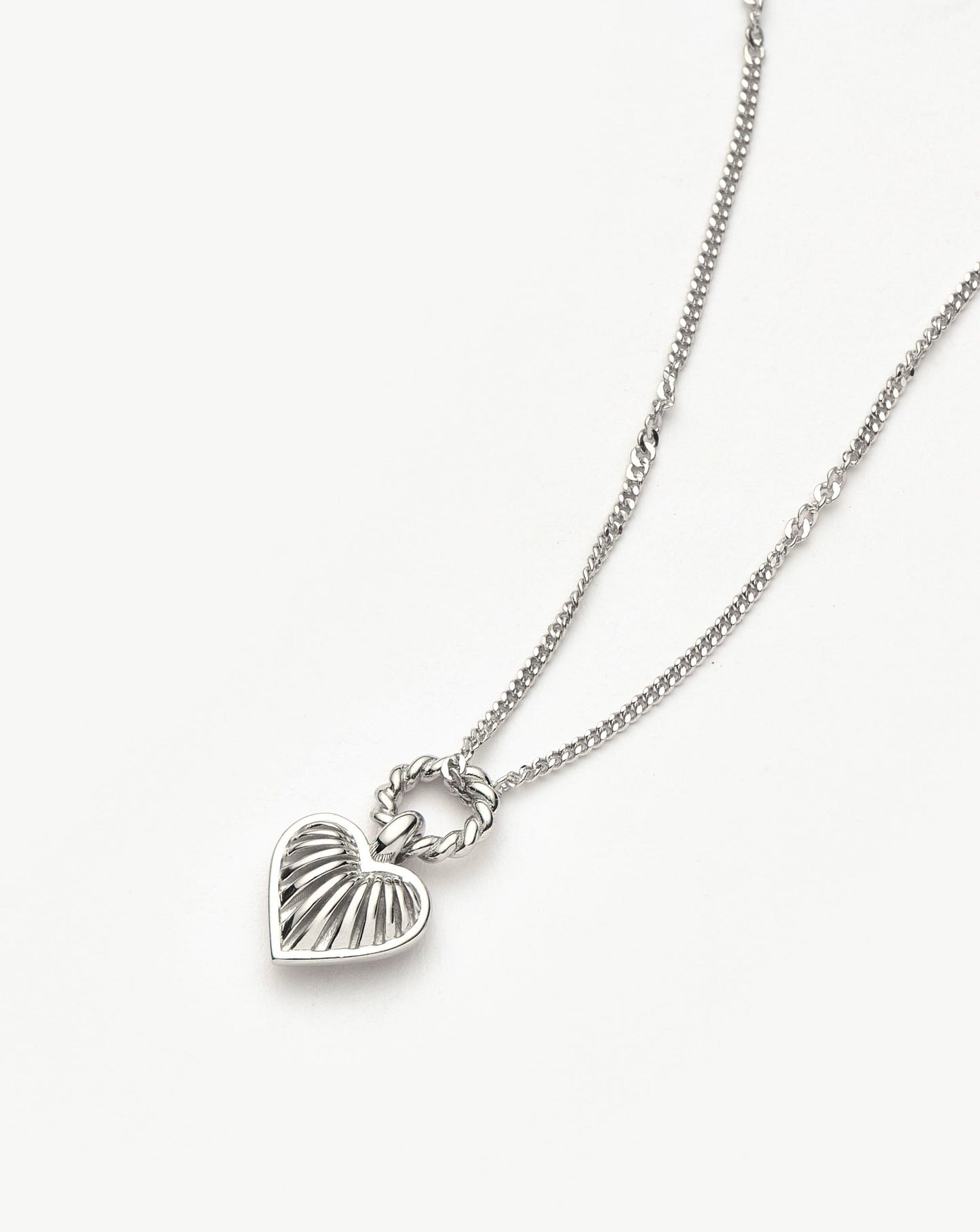 Sterling Silver Mini Ridge Heart Pendant Necklace