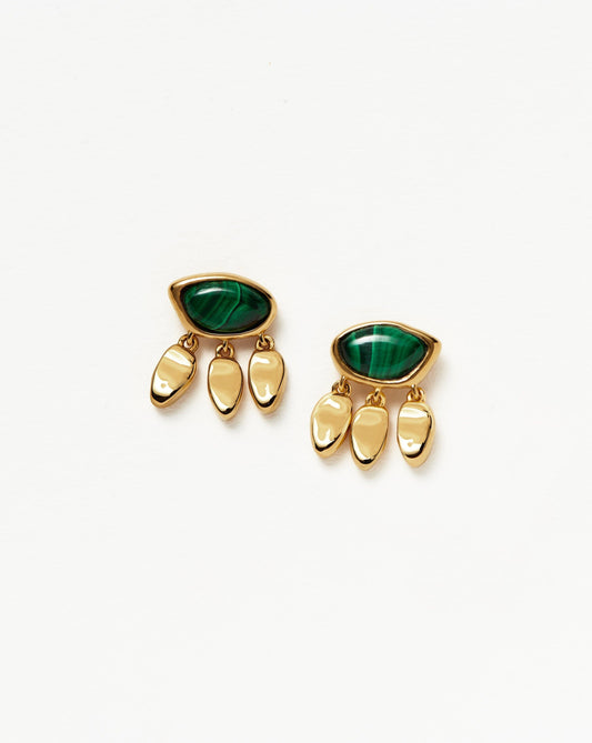 Malachite Charm Stud Earrings in 18k Gold Vermeil