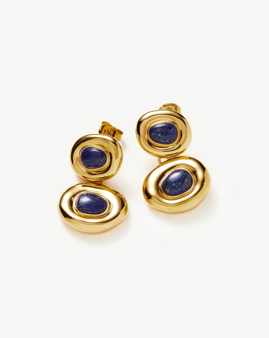 Gold Plated Lapis Double Charm Drop Earrings