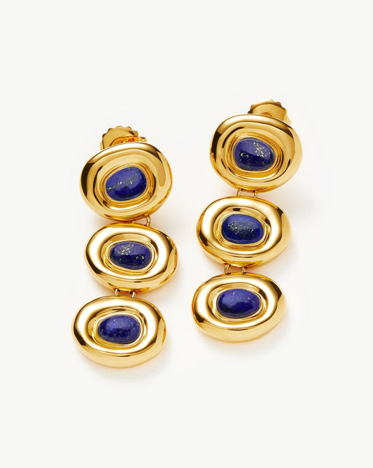 Triple Charm Drop Earrings in 18k Gold Plated Lapis