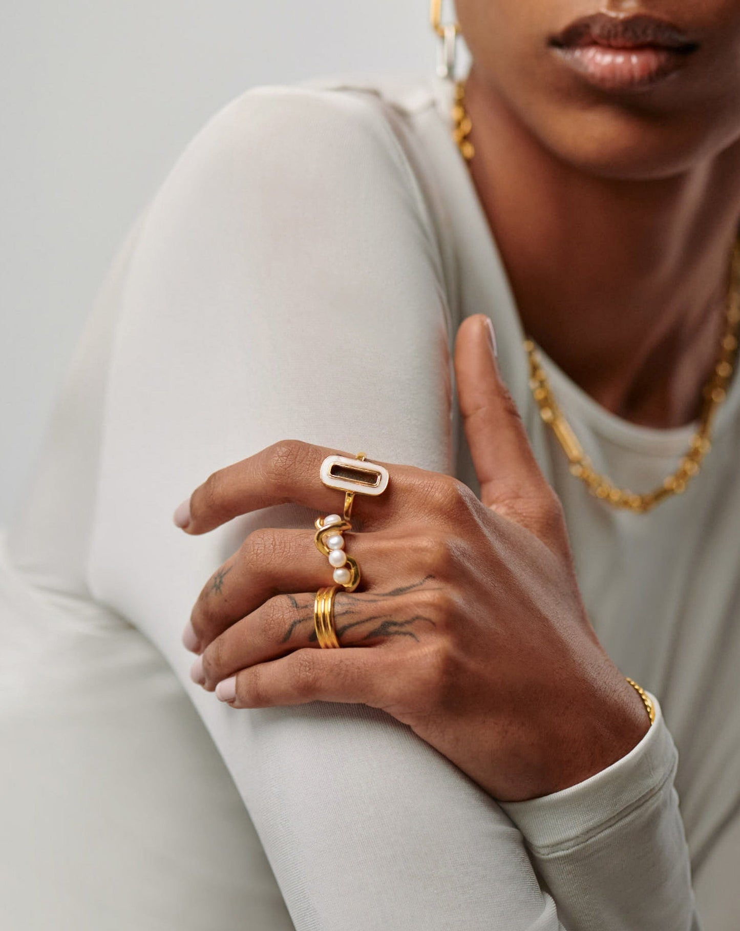 Twisted Stacking Ring in 18k Gold Vermeil and Pearl