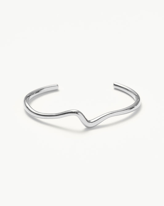 Sculpted Wave Design Cuff Bracelet in Silver