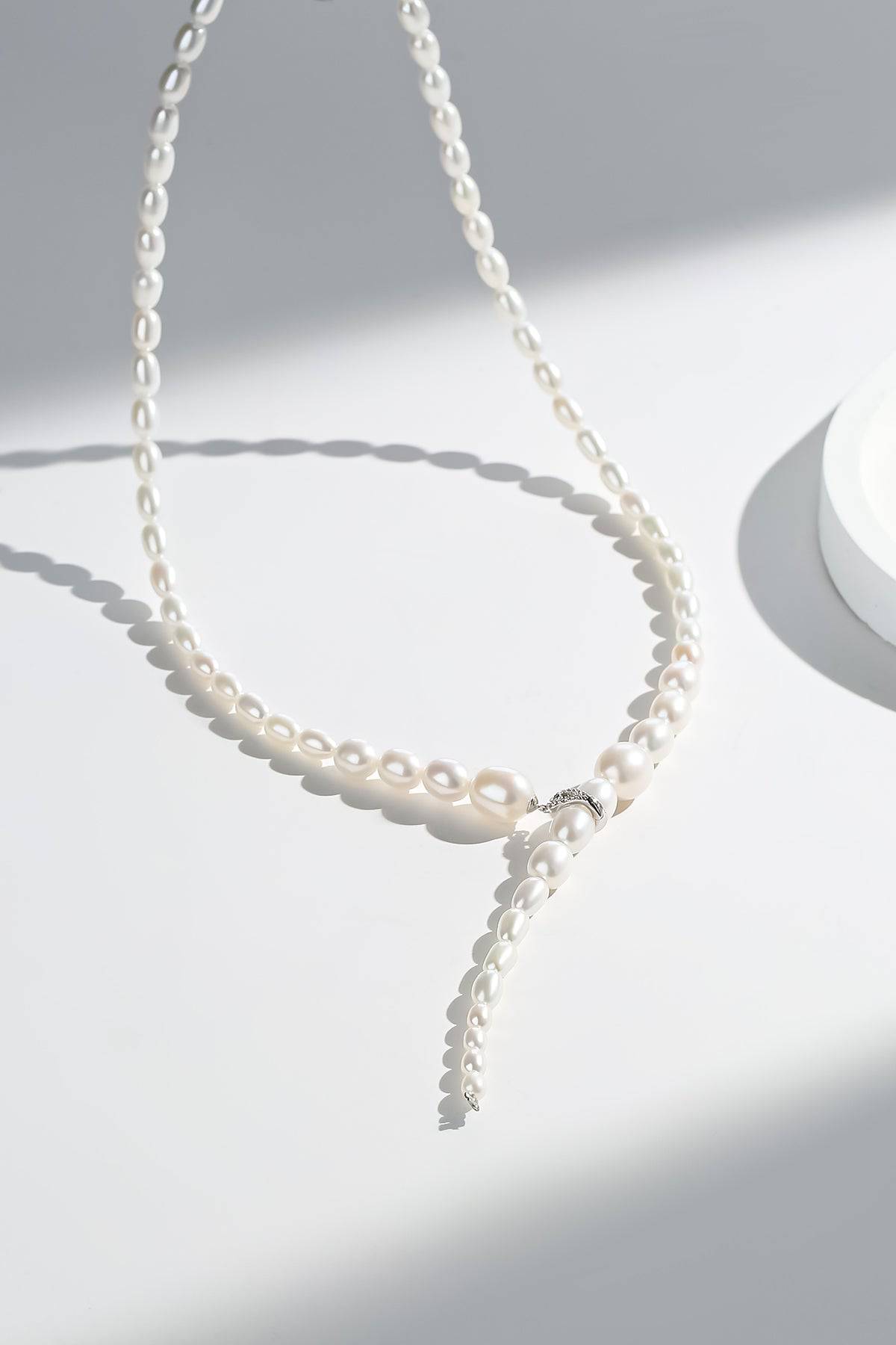 Freshwater Snake Style Rice Pearl Necklace 3-7mm