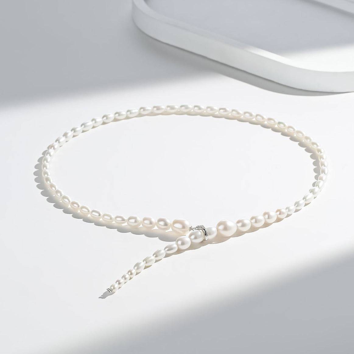 Freshwater Snake Style Rice Pearl Necklace 3-7mm