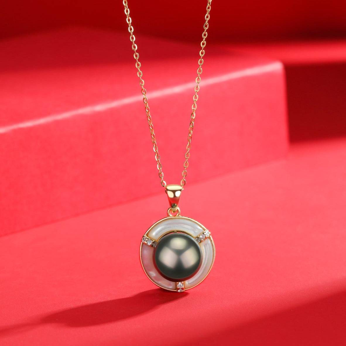 Tahitian Mother of Pearl and CZ Necklace