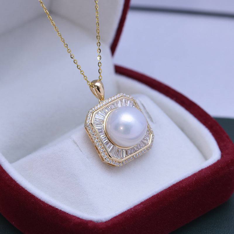 Freshwater Pearl and Square CZ Pendant Necklace